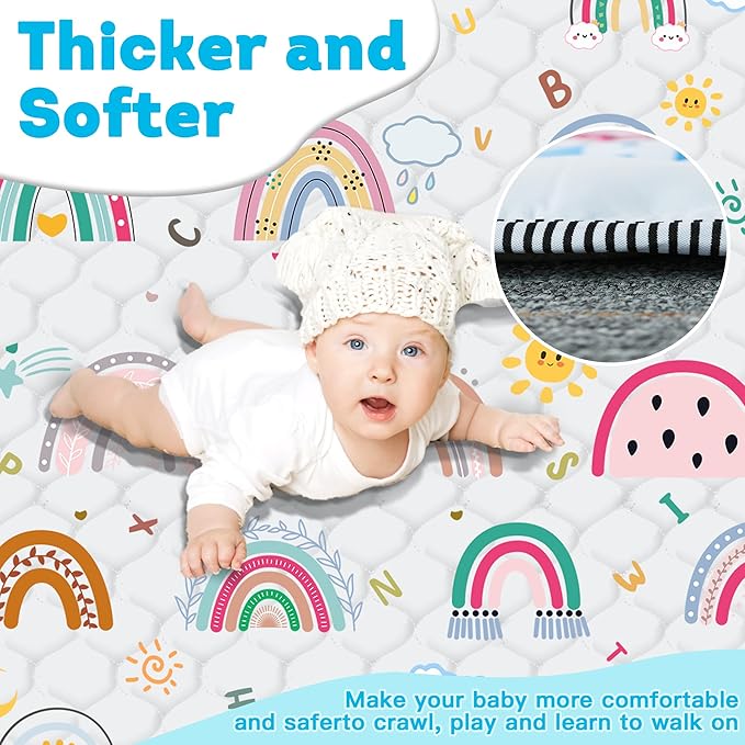 Baby Play Mat，Thick Soft 71" X 59" Playpen mat, Non-Slip and Machine Washable Baby Play Mats for Floor，Crawling Mat for Babies, Toddlers & Infants to Play and Learn (Rainbow)