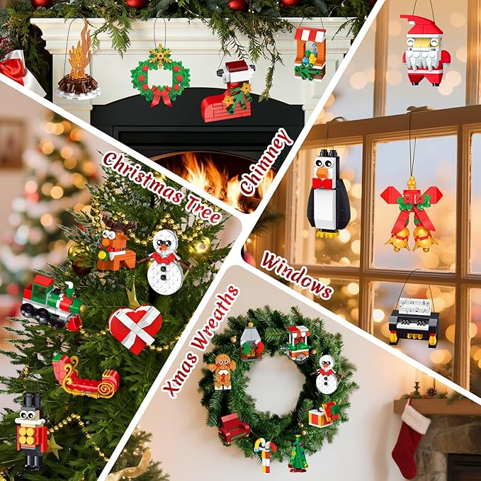 HOGOKIDS 2025 Advent Calendar Christmas Ornaments Building Set, 24 Days Countdown Hanging Christmas Tree Decor Wreath Santa Snowman Xmas Gift Stocking Stuffer Building Toys for Kids Boys Girls Ages 6+