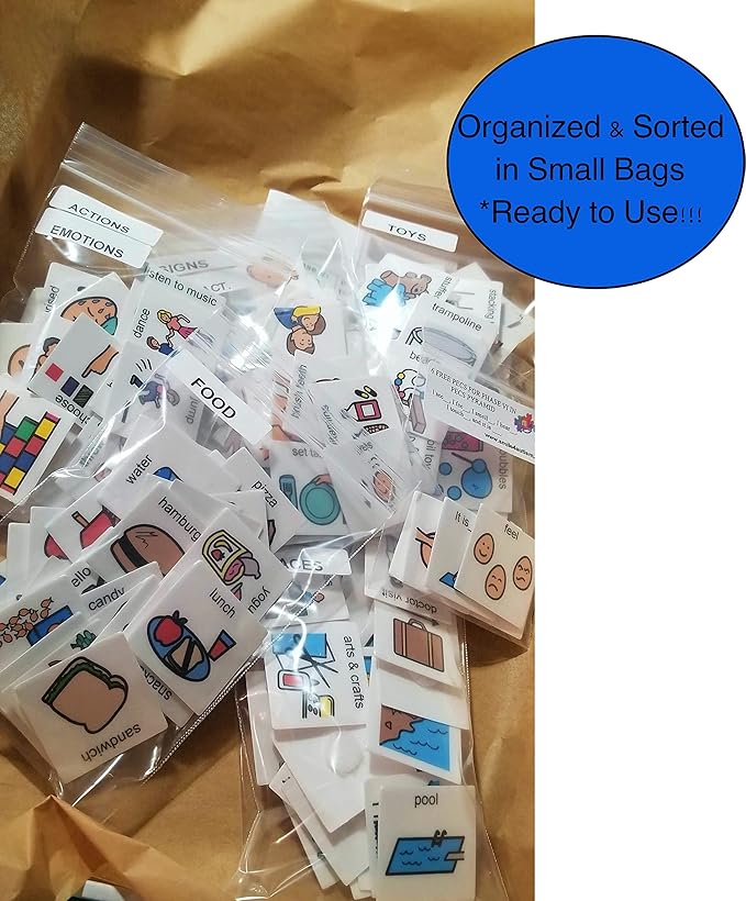 Smile4Autism Small 1.5"x1.5" Loose Visual Picture Cards, Receptive and Expressive Language, Speech Articulation Therapy, ASD, ADD, ADHD, Apraxia, & Stroke Patients. (Cartoon Icons 162 Pcs, Plastic)