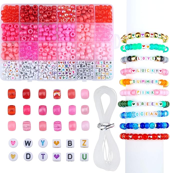 XIANNVXI 24Colours Pink Pony Beads for Bracelet Friendship 720pcs Letter Kandi Pink Pony Beaded Kit Bracelet Making Kit for Jewelry DIY Crafts