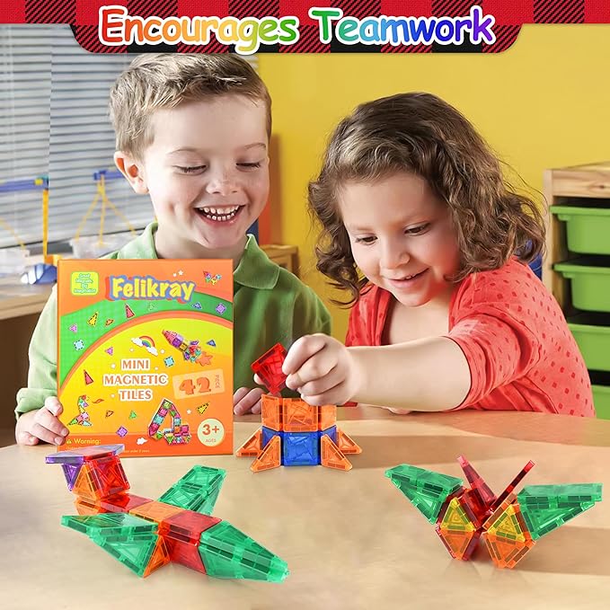 Mini Magnetic Tiles 42pcs, Kids STEM Magnet Toys for Toddler Magnetic Blocks Building Preschool Learning Sensory Montessori Toys for 3+ Year Old Boys and Girls Creativity Kids