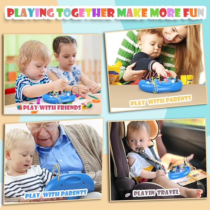 Busy Board with LED Light, Montessori Busy Board for 1+ Year Old, Sensory Toys for Toddlers 1-3, Fidget Board Travel Toys for Kids Preschool Learning Activities Boys Birthday (Blue)