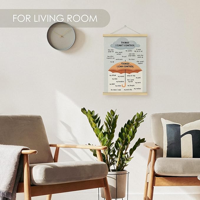 Fewgb Things I Can Control Umbrella Wall Art Poster Decor, Mental Health Hanging Poster Framed Hanger for Therapist Therapy Office Classroom, School Counselor Psychologist Office Picture Prints 12x16