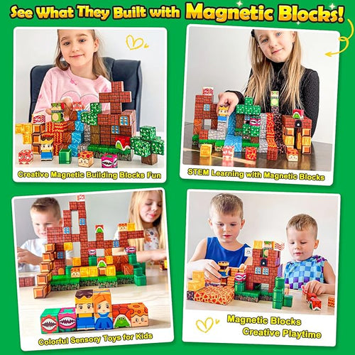 100PCS Magnetic Blocks Magnetic Building Blocks Sensory Toys for Kids Ages 3-5 6-8 8-12 Kids Game Toys for 3+ Year Old Boys & Girls, 3 4 5 6 7 8 9 10 Year Old Boy Birthday