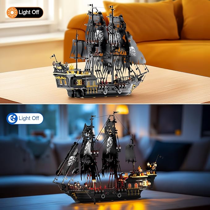 NUTCRACKER Pirate Ship Building Set with LED Light, Black Pearl Ship Toy Building Set, Sailboat Model Home Decor, Easter Christmas Birthday Gift for Adults（1713 Pieces）