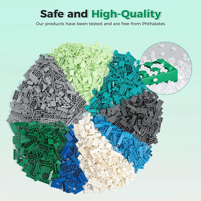 1800Pcs Building Bricks, Classic Bulk Small Blocks, Classic Building Bricks Set Basic Building Blocks(Blue Green White)