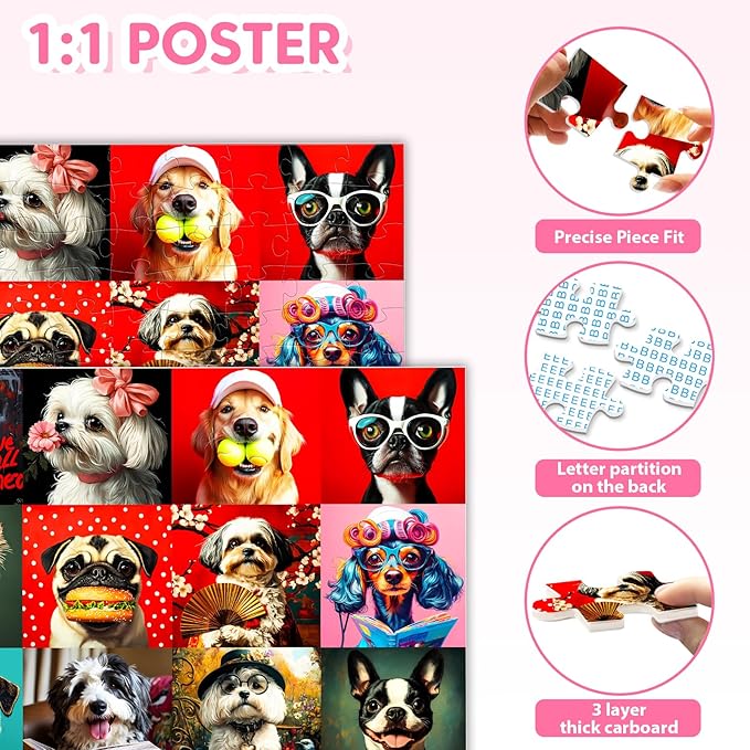 100 Piece Puzzles Multicolor Fun Dogs, Large Piece Jigsaw Puzzle for Kids Ages 4-6 6-8 8-10, Puppy Theme Puzzles for Teens Seniors Adults, Collection Gift Home Art Decor Toys Gifts for Girls Boys