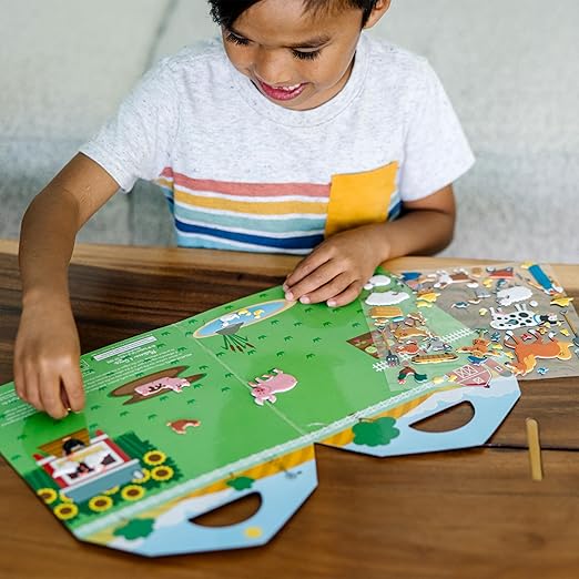 Melissa & Doug Puffy Sticker Play Set – On The Farm, 52 Reusable Stickers with 2 Fold-Out Scenes, Restickable Animal Arts and Crafts Activity Book for Kids Ages 4+ - FSC Certified