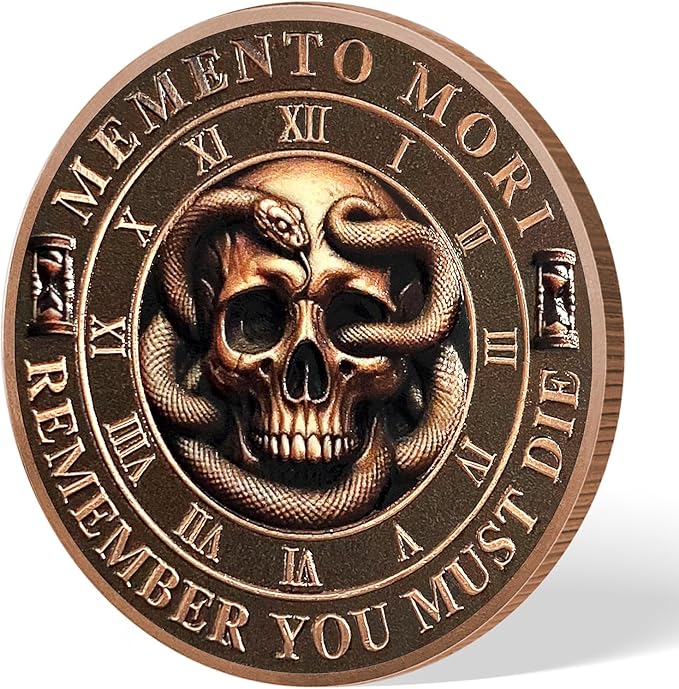 AtSKnSK Memento Mori Coin Momento Mori Coin Skull Coin Stoic Gifts Memento Mori Calendar Living Memento Mori Amor Fati Coin (Snake Tree Skeleton)