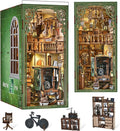 Book Nook Kitwith Dust Cover and LED Light, 3D Wooden Puzzle Bookend Bookshelf Insert Decor for Teens and Adults-The Radium Lady