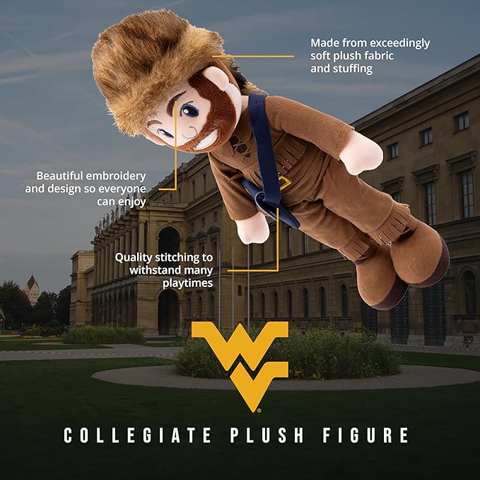 Playtime by Eimmie 14" West Virginia University Plush Doll – Soft Rag Doll Mascot for College Football Fans, Sports-Themed Plush Figure for Kids, Toddlers & Collectors, Surface Washable