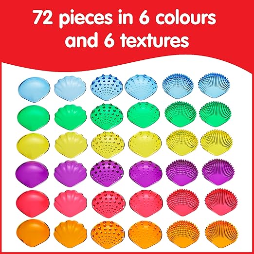 edxeducation Tactile Shells | Set of 72 | Translucent | 6 Textures and Colors | Ages 18m+ | Explore Early STEM Concepts | Light Table and Sensory Bin Toys