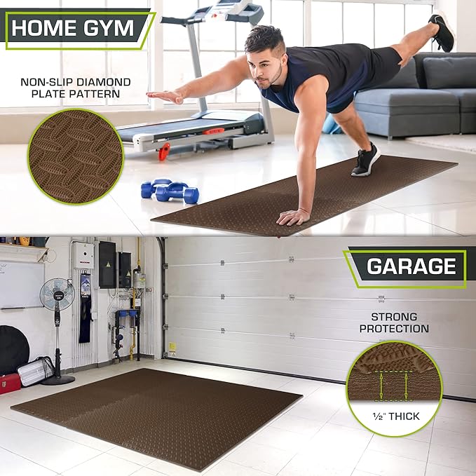 ProsourceFit Puzzle Exercise Mat ½ in, EVA Interlocking Foam Floor Tiles for Home Gym, Mat for Home Workout Equipment, Floor Padding for Kids, Brown, 24 in x 24 in x ½ in, 24 Sq Ft - 6 Tiles