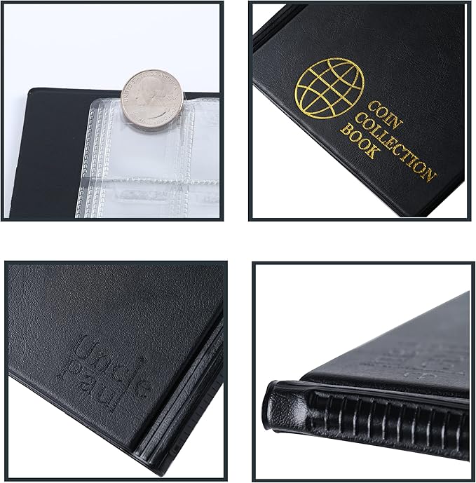 420 Pockets Coin Albums - 28x29 mm/1.1x1.1 inch Pocket Black Coin Book 10 Pages Coin Collection Holder Letter Size Coin Storage Book CS0242BK