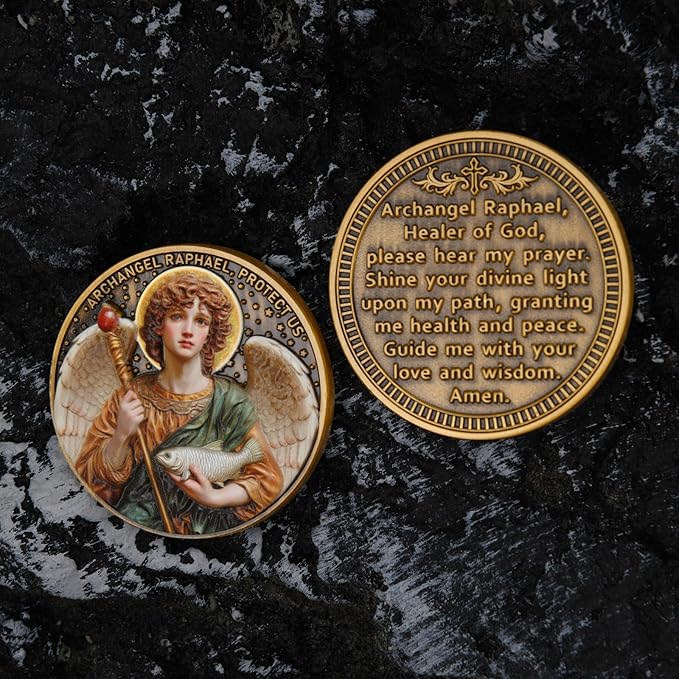 Archangel Raphael Prayer Coin - Patron Saint of Healing & Protection, Inspirational Religious Token, Pocket Blessing Gift for Faith & Wellness
