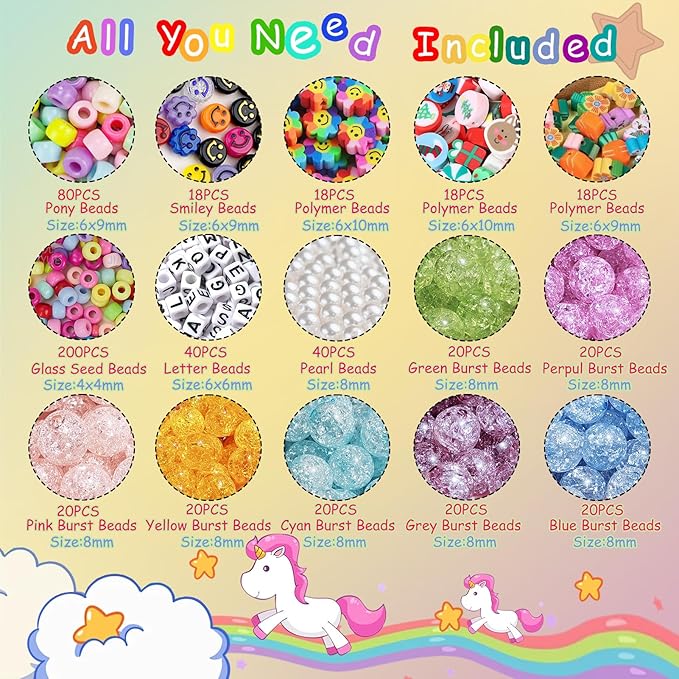 OCARDI Bracelet Making Kit,Art and Charms with Pony Beads&Clay Beads&Glass Seed Beads for Jewelry Making,Unicorn&Mermaid Crafts Birthday Christmas Gifts for Teen Girls,Toys for Teens