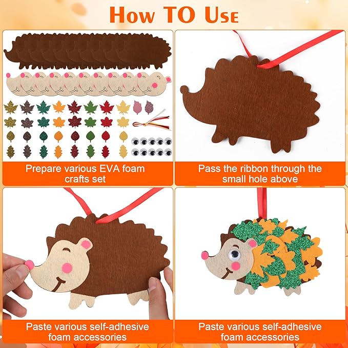 DIYASY 10 Pcs Fall Hedgehog Craft for Kids, Make You Own Hedgehog Foam Stickers Thanksgiving Craft Kits Arts and Crafts DIY Kid Friendly Autumn Decorations Games Party Activities Supplies Age 3-5 4-8
