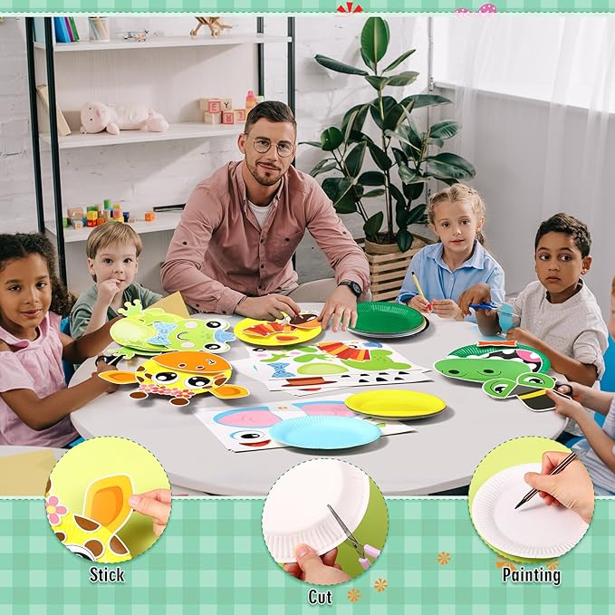 24 Pcs Arts and Crafts for Kids, Halloween Plate Craft Kits Christmas Arts Craft Animal DIY Plate Kit for Halloween Xmas Holiday Party Girl Boy Preschool Classroom DIY Project(Cute)