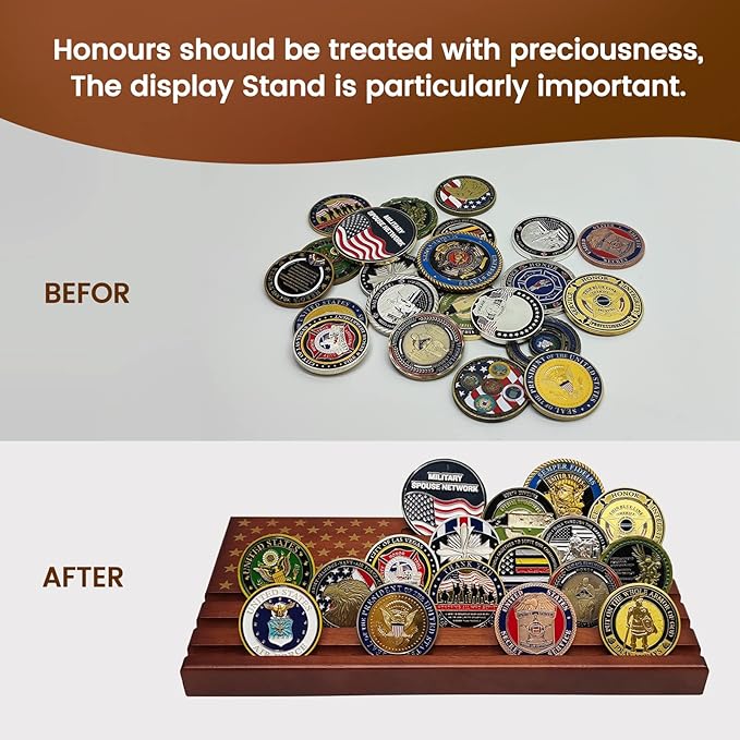 Challenge Coin Display Wooden Army Collectible Coins Holder 6 Row Display American Flag