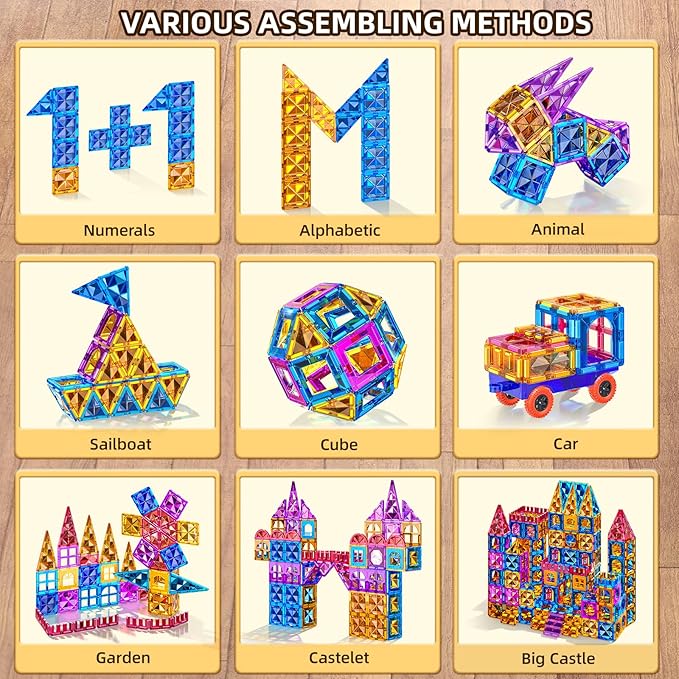SNAEN Magnet Building Tiles for Kids Ages 3-5 4-8, 96 Pieces Educational Magnet Toys for 3 4 5 6 7 8 Years Old Boys, 3D Building Blocks, Creative Play for Ages 5-7, Toddler Toy Gifts