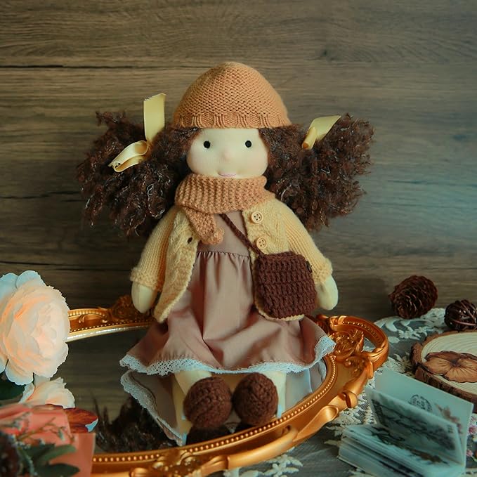 BlissfulPixie Waldorf Doll - Handmade Plush Collectors Doll for Kids Birthday Present, 12" Dotty
