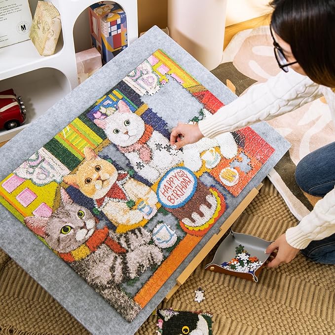 MOMIBOOK Puzzles for Adults 1000 Pieces Jigsaw Puzzles of Cat Meow Birthday Party, Painting Image Animal Difficult Challenging Hard Impossible Puzzle Unique Funny Party Christmas Birthday Gifts