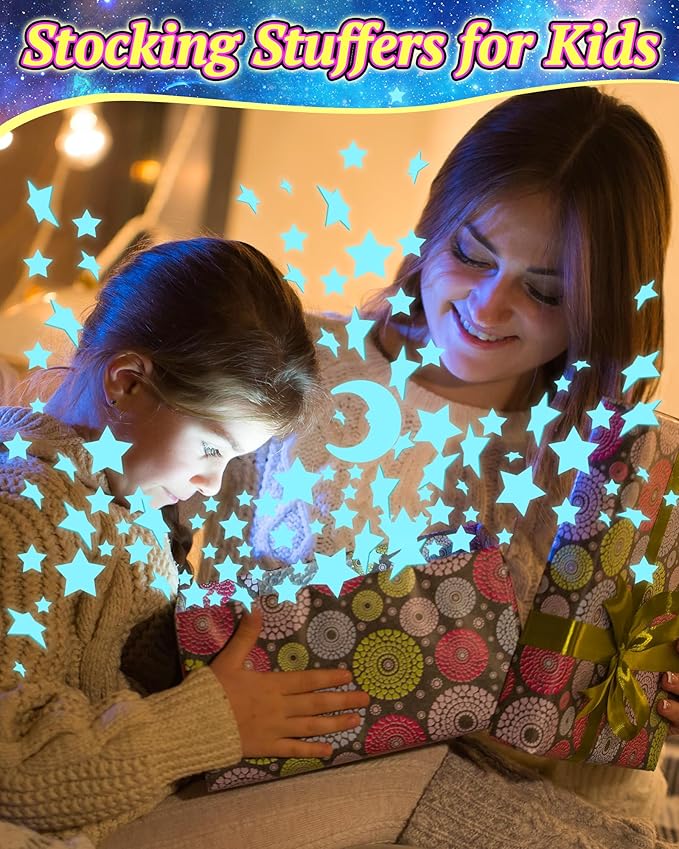 201 Pcs Glow in The Dark Stars Stickers for Ceiling, Toddler Stocking Stuffers Wall Room Decor Gifts, Luminous 3D Glowing Stars Easter Basket Stuffers for Kids Boys Girls - Blue