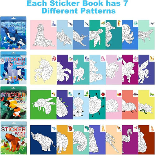 4 Pack Paint by Sticker Kids Crafts for Kids Ages 4-8 Sticker by Number Books Boys and Girls Birthday Gifts Party Favor, Travel Toys for Toddlers Learning (Animal+Ocean+Insect+Horse)