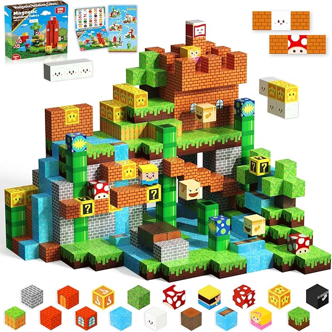 Magnetic Blocks-100PCS Magnetic Building Cubes Blocks, STEM Montessori Sensory Toys for Toddlers Kids Boys Girls Ages 3 4 5 6 7 8 9 10 Christmas Birthday Gifts