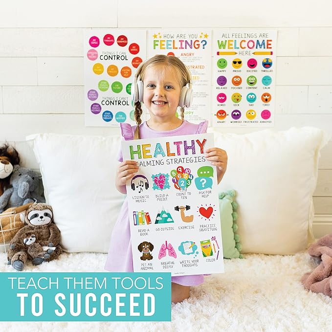 Hadley Designs Feelings Chart For Kids Ages 4-8 - Emotions Chart For Toddlers 3-5, Counseling Feelings Posters For Classroom Calming Corner, Social Emotional Learning Posters, Colorful Classroom Decor