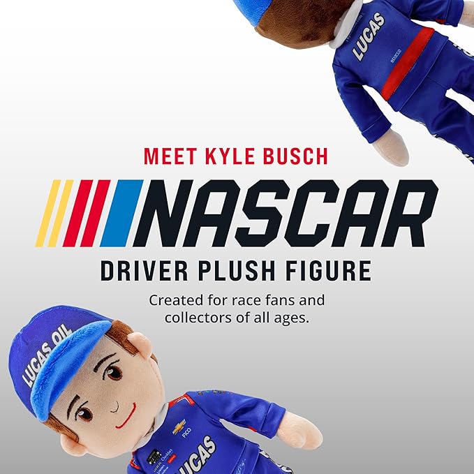 Playtime by Eimmie Plushible NASCAR Collectible, Richard Childress Racing Kyle Busch (Lucas Oil) Plush Figure, 14-Inch Rag Doll