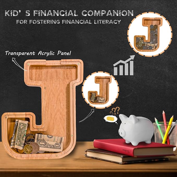 Wooden Letter Piggy Bank for Kids Larger Letter Piggy Bank for Boys and Girls Personalized Piggy Bank Initial Coin Bank Wood Kids Money Bank for Birthday and Festival