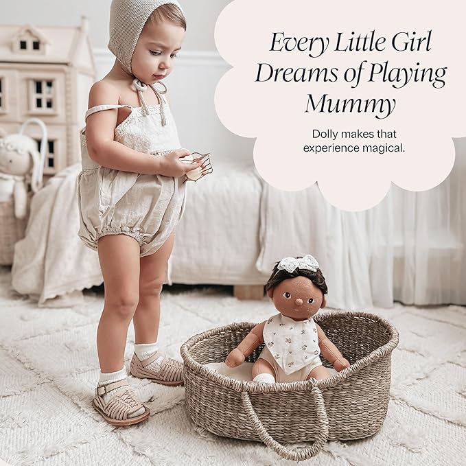 BEBE BASK Premium Baby Doll Bassinet - Handcrafted & Award-Winning Seagrass Moses Basket - Doll Carrier with Luxe Mattress
