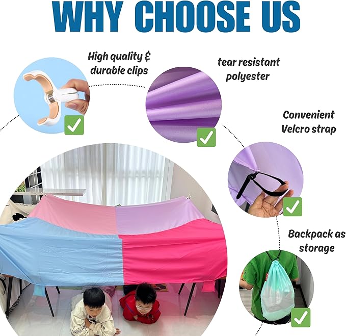 Magic Fort Building Kit for Kids with CPC Certification - Large Lightweight Blanket Fort Making kit and Clips - Portable Playhouse Play Tent Fort - Indoor/Outdoor Girls/Boys Toys Ages 4-5 6 7 8-12