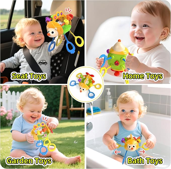 Baby Sensory Toys for 3-6-9-12-18 Months, Silicone Pull String Toy, Baby Birthday Gifts for 1 2 Year Old Boy Girl Infant 5 7 8 9 10 Months Old, Car Seat Airplane Travel Toy