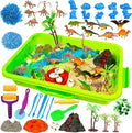 Bbiamsleep Dinosaur Sensory Bin, 147 Pcs Dinosaurs Sand Kit with Sandbox 2.2 lbs Color Sensory Sand 10 Dinosaur Mould 9 Tools Dinosaur Sensory Bin Fillers for Birthday Party