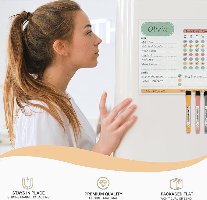 Magnetic Chore Chart Set for Multiple Kids & Adults - 4pcs Dry Erase Boards - Memo Sheet & To-Do List Whiteboard - Family Fridge Organizer - 5 Fine Tip Markers - Reward Good Behavior & Responsibility