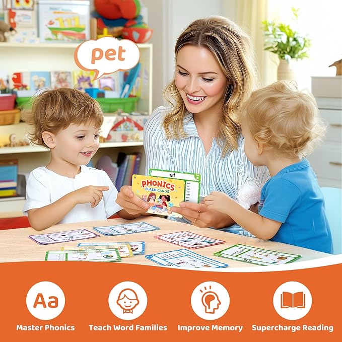 JoyCat 75 Pack Phonics Flash Cards-Learn to Read Alphabet and CVC Words in 25 Stages-Games for Kids Ages 3-8 Preschool Kindergarten 1st 2nd Grade Homeschool Educational Learning Activities