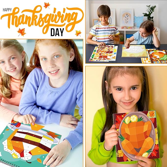TBEEJ 2PCS Thanksgiving Day Crafts for Kids Ages 4-8 Sticker Paint Books Gift Party Create 20 Pictures（Sticker Sheets are Separate）