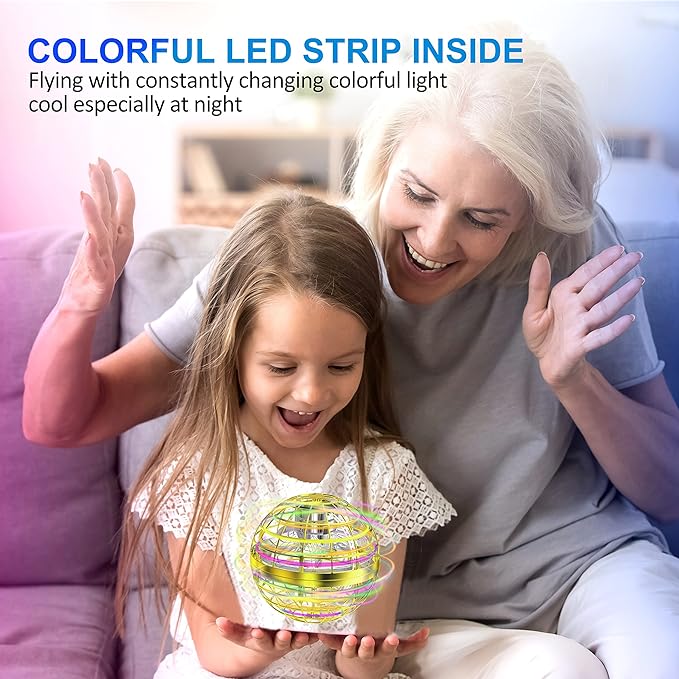 LEMATRIX 2024 Flying Orb Ball Toy, Hover Ball Boomerang Fly Fidget Spinner, Cool Toys Gifts for 6 7 8 9 10 11 12+ Years Old boy Girls Teens, Hand Mini Drone Cosmic Globe, Indoor Outdoor Toys(Golden)