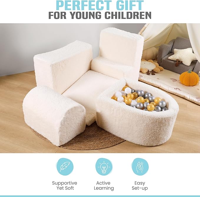 Foam Climbing Blocks for Babies & Toddlers – 5-Piece Soft Playset with High-Density Memory Foam & Lux Sherpa Cover – Indoor Climb and Crawl Activity Play Set for Motor Skills Development & Active Play