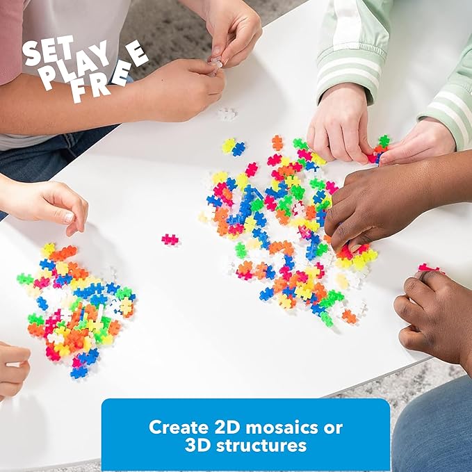Plus Plus 500 Piece Super Tube, Interlocking Building Block 3D Puzzle Kit, Kids Stem Connecting Toys - Neon Color Mix