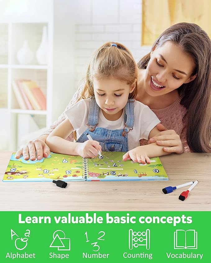 Coogam Magic Writing Practice for Preschool with Color Pattern, Learn to Write Workbook for Kids Age 3-12 Toys, Reusable Alphabet Numbers Tracing Book Learning Activities