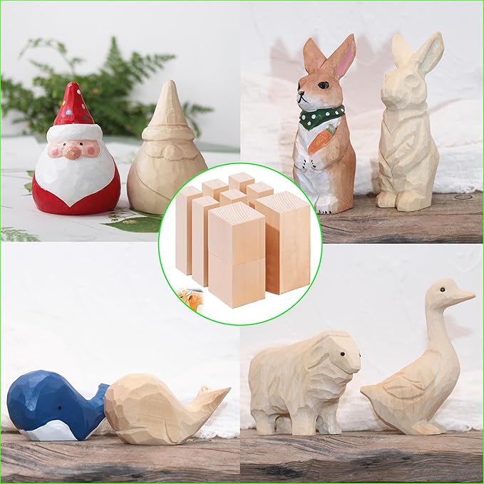 9Pcs Basswood Carving Blocks, 3 Sizes Whittling Wood Basswood Blocks Kit for Wood Carving for Beginners Kids and Adults 6*(1x1x4) in,2*(2x2x2) in,1*(2x2x4) in