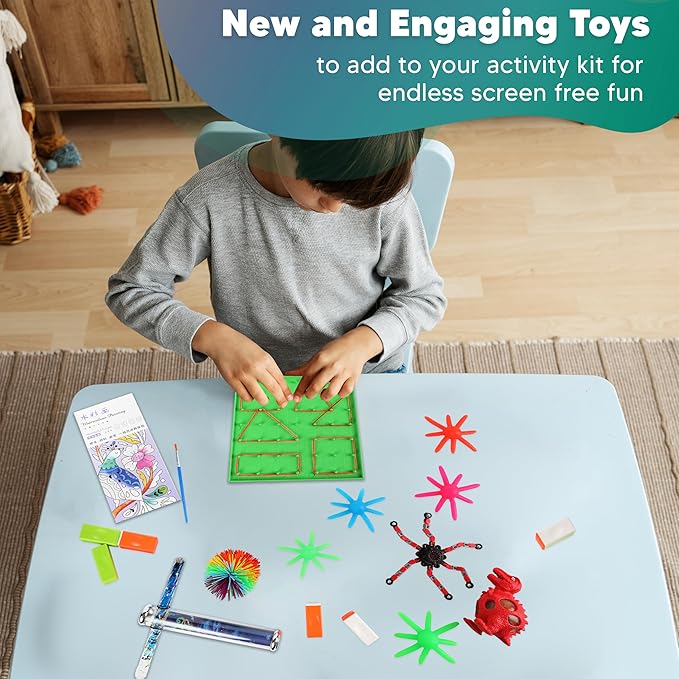 Travel Essentials for Kids – Bundle of Various Toys and Activities for Airplanes, Road Trips or Quiet Time – Sensory Toys and Travel Games for Boys & Girls -Toys ONLY- (Red)