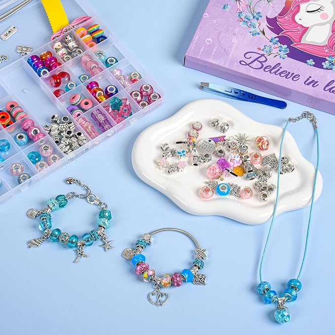 Uniartfy 305Pcs Charm Bracelet Making Kit with Organizer Box, Beads Charms for Jewelry Making Kit, Birthday Gifts for Girls 8-12, DIY Arts Crafts for 6 7 8 9 10 11 12 Year Old Kids, Teens, Women