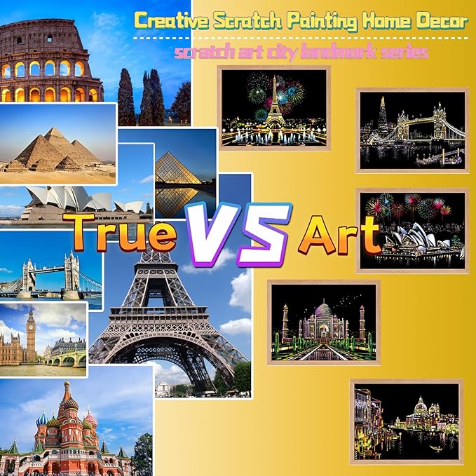 Scratch Art Book for Adults-Landmark Building Scratch Paper|Scratch Painting Paper Craft Kit|Creative Foil Engraving Scratch Art|Scratch City Series Books for Travel Lovers,Craft Lovers(City Series 1)