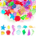100+ Pcs Sea Shell Ocean Sensory Bin Filler, Diving Gem Pool Toys for Kids, Mini Acrylic Plastic Seashells Animals Figurines Decorating, Little Mermaid Party Favors, 15 Colors 12 Styles