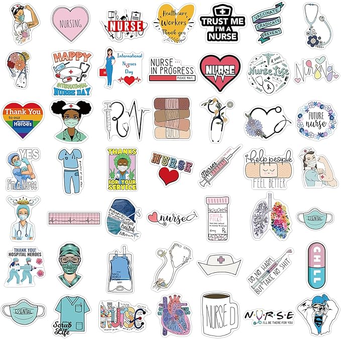 Nurse Stickers 100Pcs, Vinyl Waterproof Funny Nurse Decals for Decals Laptop Notebook Water Bottles Nurses Week Appreciation Gifts Bulk Nursing School White Angels Accessories