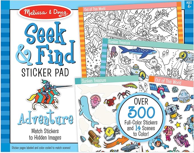 Melissa & Doug Seek and Find Sticker Pad – Adventure (400+ Stickers, 14 Scenes to Color) Search and Find Sticker Pads, Arts and Crafts Activity for Kids Ages 4+ - FSC-Certified Materials